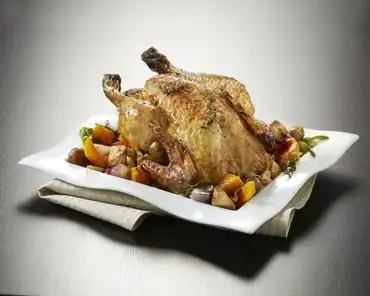 Chapon rôti et méli-mélo de légumes d’hiver